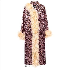 Miu Miu Pink Leopard Print with Feathers Coat NWT